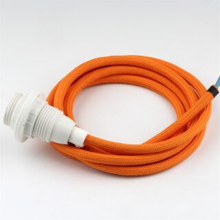 Textilkabel Orange E14 Lampenfassung mit Gewindemantel und 2 Schraubringe Kunststoff weiß
