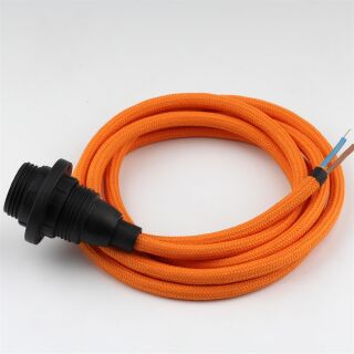 Textilkabel Orange E14 Lampenfassung mit Gewindemantel und 2 Schraubringe Kunststoff schwarz
