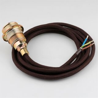 Textilkabel Braun mit E14 Lampenfassung Metall vermessingt und 2 Schraubringe 1-5m
