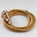 Textilkabel Gold mit E14 Lampenfassung Metall vermessingt und 2 Schraubringe 1-5m