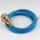 Textilkabel Blau mit E14 Lampenfassung Metall vermessingt und 2 Schraubringe 1-5m