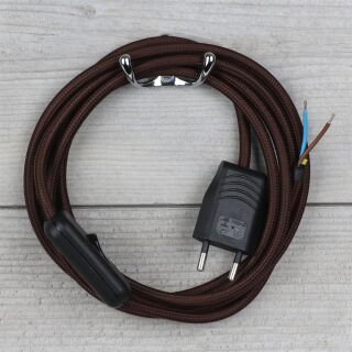 Textilkabel Braun 2-adrig mit Schnurschalter und Euro-Flachstecker Anschlussleitung 2-5m