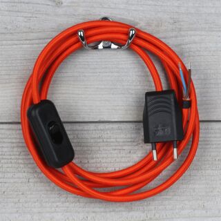 Textilkabel Orange 2-adrig mit Schnurschalter und Euro-Flachstecker Anschlussleitung 2-5m