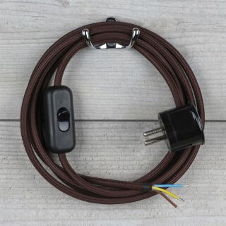 Textilkabel Braun 3-adrig mit Schnurschalter und Schutzkontakt-Stecker Anschlussleitung 2-5m