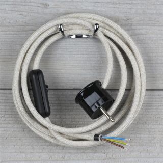 Textilkabel Kiesel 3-adrig mit Schnurschalter und Schutzkontakt-Stecker Anschlussleitung 2-5m