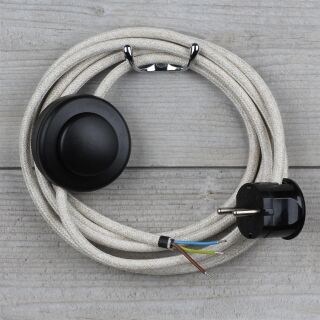 Textilkabel Kiesel 3-adrig mit Fußschalter und Schutzkontakt-Stecker Anschlussleitung 2-5m
