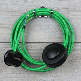 Textilkabel Grün 3-adrig mit Fußschalter und Schutzkontakt-Stecker Anschlussleitung 2-5m