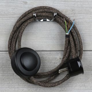 Textilkabel Braun-Meliert 3-adrig mit Fußschalter und Schutzkontakt-Stecker Anschlussleitung 2-5m