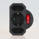 Steckdosen-Adapter schwarz mit Schalter 16A/250V 2 x...