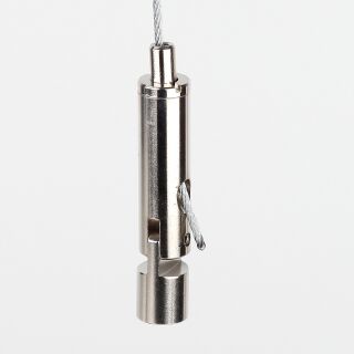 Seilstopper 10x47mm seitlicher Ausgang mit Gelenk Messing vernickelt M6 x7mm IG