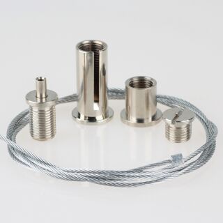 Lampen Stahlseilaufhängung Stahlseil Seilstopper Set 1m Stahlseil 1x Seilstopper, 1x Deckenhalter mit Schlitz