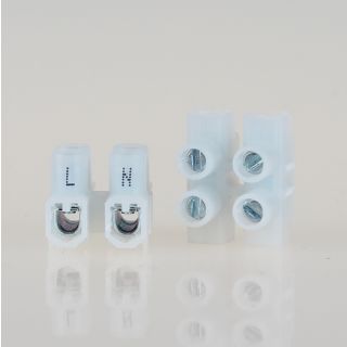 Lüsterklemme Mini transparent 2-polig bis 1,5mm² mit Beschriftung (L+N) 18x14x14mm