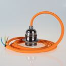 Textilkabel Orange mit E27 Lampenfassung Metall...