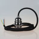 Textilkabel Schwarz mit E27 Fassung Metall schwarz-chrom...