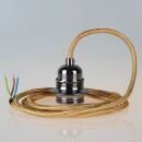 Textilkabel Gold mit E27 Lampenfassung Metall...