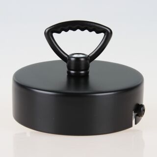 1-Loch Lampen-Baldachin 80x25 Metall schwarz mit Zahn-Ringnippel 42mm für Kettenaufhängung