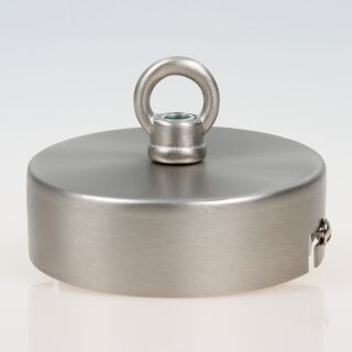 1-Loch Lampen-Baldachin 80x25 Metall Edelstahloptik mit Ringnippel 22mm für Kettenaufhängung