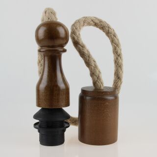 Hanf Lampenpendel mit E27 Lampenfassung und Holz Baldachin 1 Meter lang