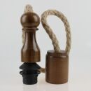 Hanf Lampenpendel mit E27 Lampenfassung und Holz Baldachin 1 Meter lang