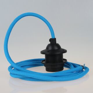 Textilkabel Blau mit E27 Dach-Lampenfassung schwarz 1-5m