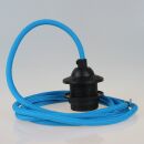 Textilkabel Blau mit E27 Dach-Lampenfassung schwarz 1-5m