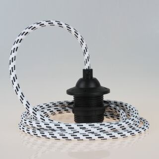 Textilkabel Schwarz-Weiß mit E27 Dach-Lampenfassung schwarz 1-5m