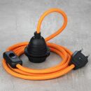 Textilkabel Orange mit E27 Lampenfassung Schnurschalter und Euro-Flachstecker schwarz