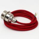 Textilkabel Rot mit Vintage E27 Lampenfassung Messing...